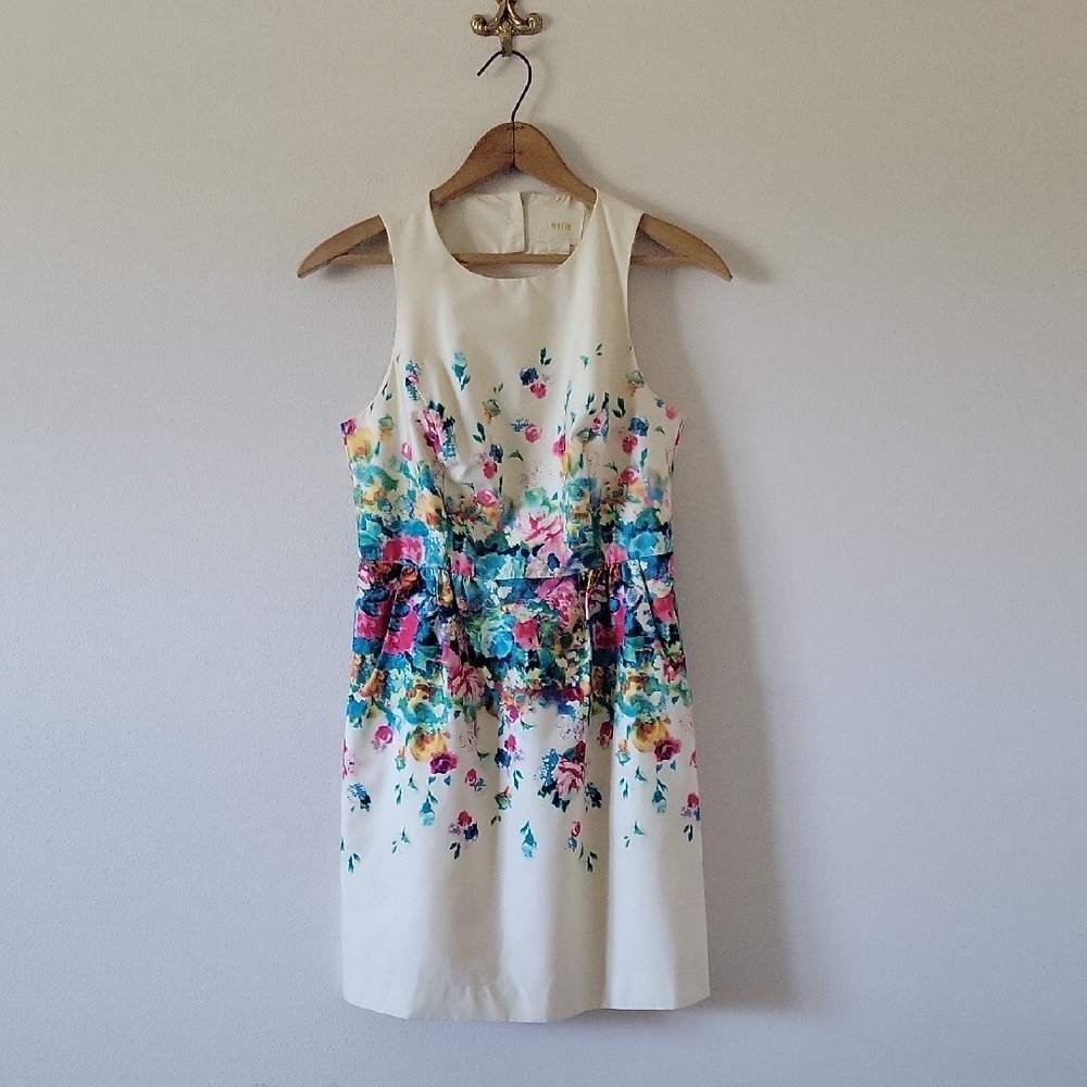 Maeve Cream Floral Sleeveless‎ Midi Dress Cutout Back Size 4P Petite
